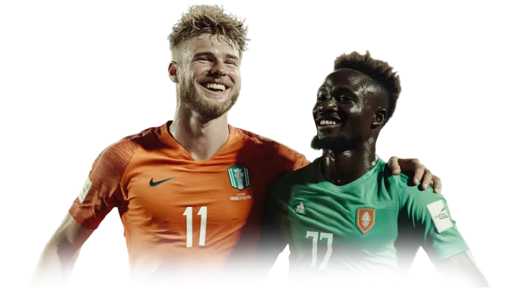 Smiling football players celebrating victory